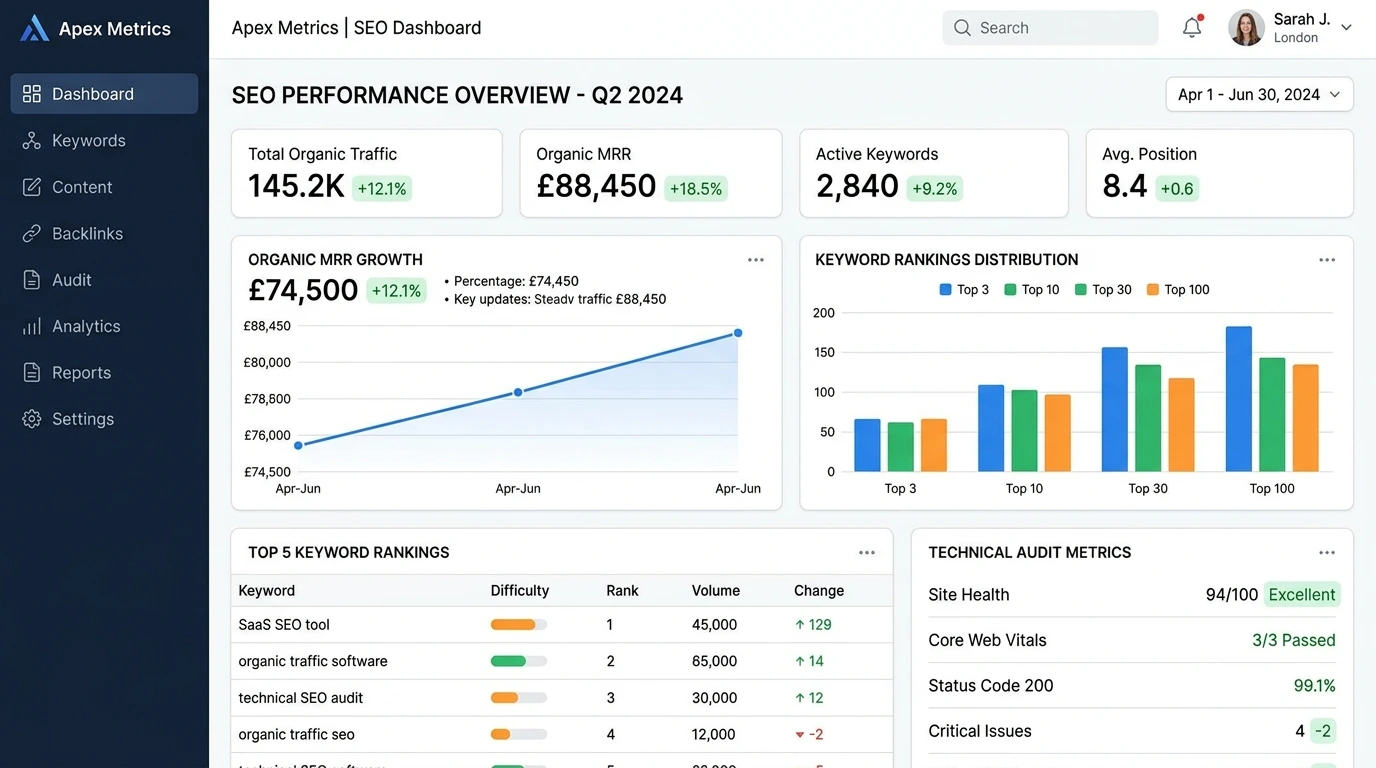 SaaS SEO strategy UK scaling B2B organic annual recurring revenue