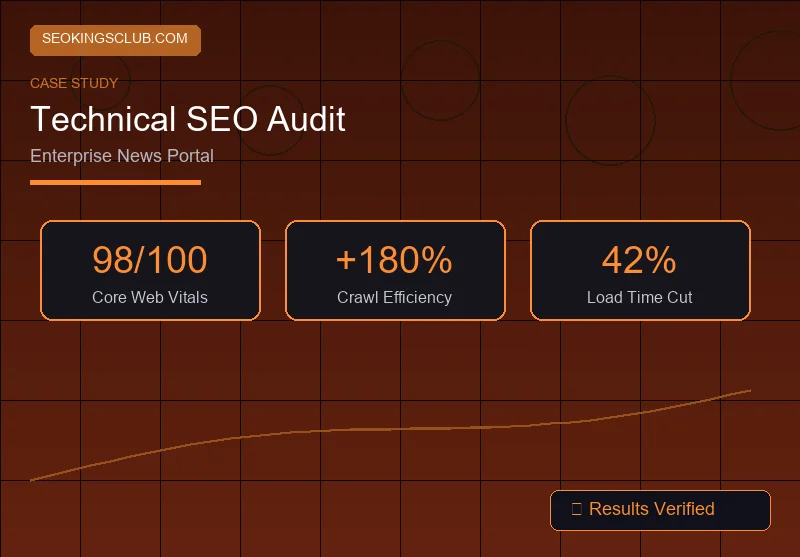 SEOKingsClub Technical SEO audit case study - enterprise news portal with 98/100 CWV score